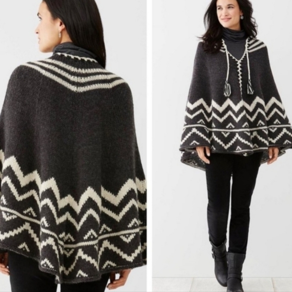 J.Jill Wool Blend Aztec Poncho Cape Sweater